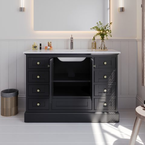 Karita 1200mm Solid Wood Floor-Standing Vanity – Hampton Collection – Matte Black - Image 3