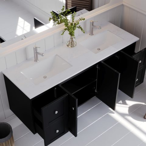 Winterfell 1500mm Solid Wood Wall-Hung Vanity – Hampton Collection - Matte Black - Image 4