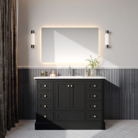 Karita 1200mm Solid Wood Floor-Standing Vanity – Hampton Collection – Matte Black - Image 1