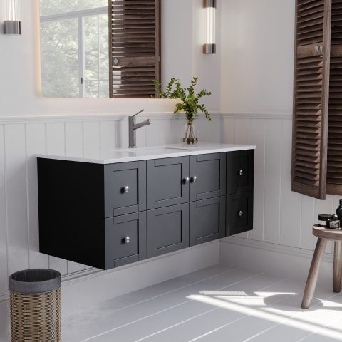 Winterfell 1200mm Solid Wood Wall-Hung Vanity – Hampton Collection - Matte Black - Image 3