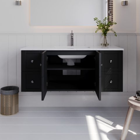 Winterfell 1200mm Solid Wood Wall-Hung Vanity – Hampton Collection - Matte Black - Image 5