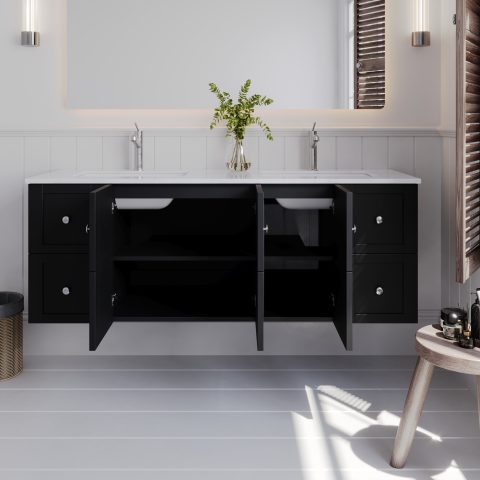 Winterfell 1500mm Solid Wood Wall-Hung Vanity – Hampton Collection - Matte Black - Image 5