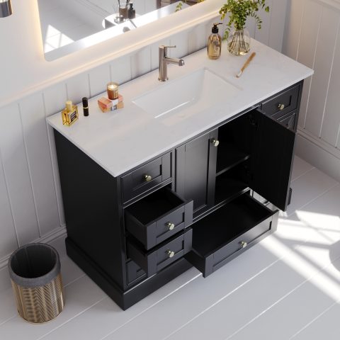 Karita 1200mm Solid Wood Floor-Standing Vanity – Hampton Collection – Matte Black - Image 5