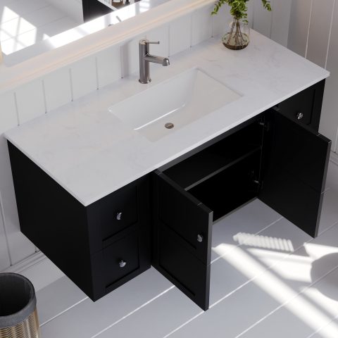 Winterfell 1200mm Solid Wood Wall-Hung Vanity – Hampton Collection - Matte Black - Image 4