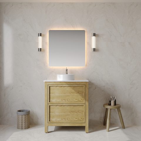 Oakstone 750mm Solid Wood Floor-Standing Vanity - Hampton Collection - Natural Oak - Image 2