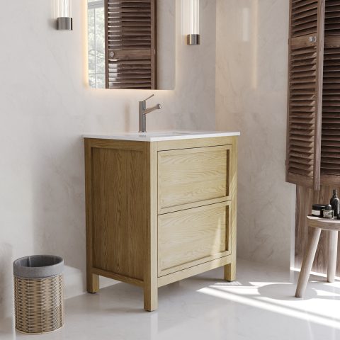 Oakstone 750mm Solid Wood Floor-Standing Vanity - Hampton Collection - Natural Oak - Image 3