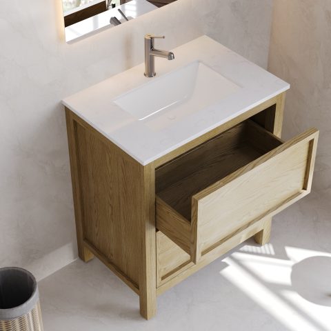 Oakstone 750mm Solid Wood Floor-Standing Vanity - Hampton Collection - Natural Oak - Image 4