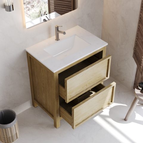 Oakstone 750mm Solid Wood Floor-Standing Vanity - Hampton Collection - Natural Oak - Image 5
