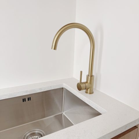 Modern Pin Lever Gooseneck Mixer - Brushed Gold (Kitchen/Laundry) - Image 2