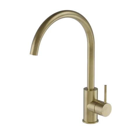 Modern Pin Lever Gooseneck Mixer - Brushed Gold (Kitchen/Laundry) - Image 1