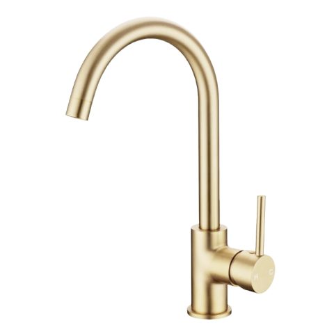 Modern Pin Lever Gooseneck Mixer - Brushed Gold (Kitchen/Laundry) - Image 1