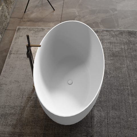 Satori 1700mm Premium Stone Freestanding Bathtub - Matte White - Image 9
