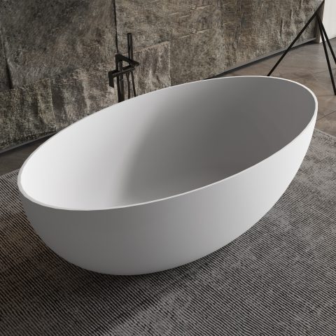 Satori 1700mm Premium Stone Freestanding Bathtub - Matte White - Image 7