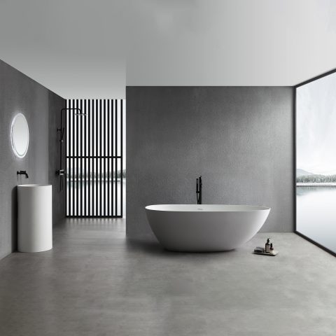 Āio 1700mm Premium Stone Freestanding Bathtub - Matte White - Image 6