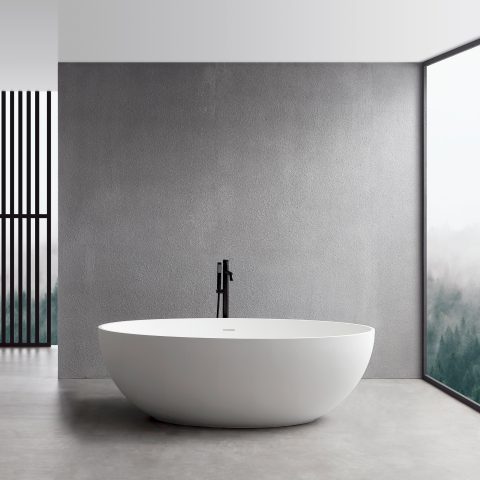 Satori 1700mm Premium Stone Freestanding Bathtub - Matte White - Image 2