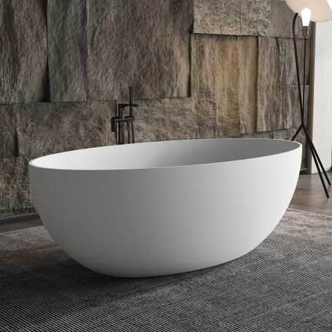 Satori 1700mm Premium Stone Freestanding Bathtub - Matte White - Image 11