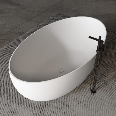 Satori 1700mm Premium Stone Freestanding Bathtub - Matte White - Image 10