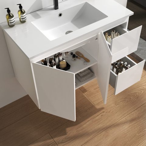 Avalon 900mm Premium Plywood Wall-Hung Vanity - Gloss White - Image 5
