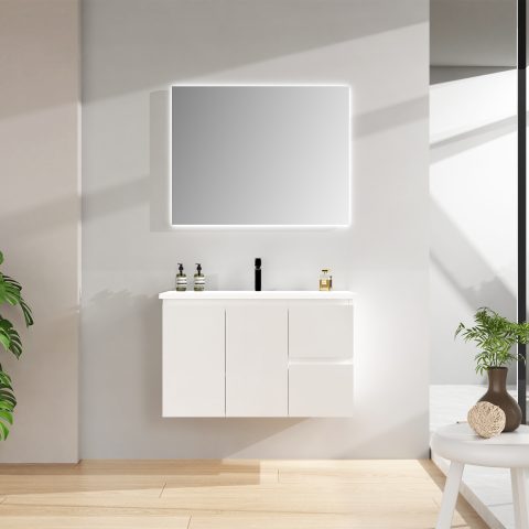 Avalon 900mm Premium Plywood Wall-Hung Vanity - Gloss White - Image 2