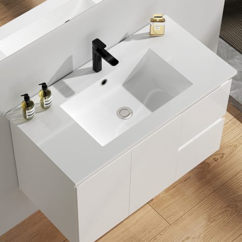 Avalon 900mm Premium Plywood Wall-Hung Vanity - Gloss White - Image 4