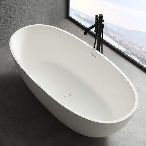 Marino 1650mm Premium Stone Freestanding Bathtub - Matte White - Image 5