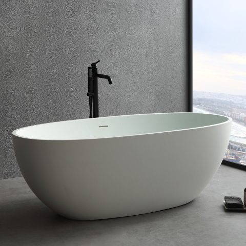 Marino 1650mm Premium Stone Freestanding Bathtub - Matte White - Image 1