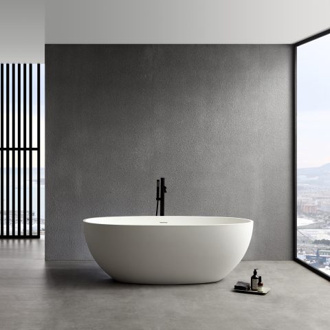 Marino 1650mm Premium Stone Freestanding Bathtub - Matte White - Image 3