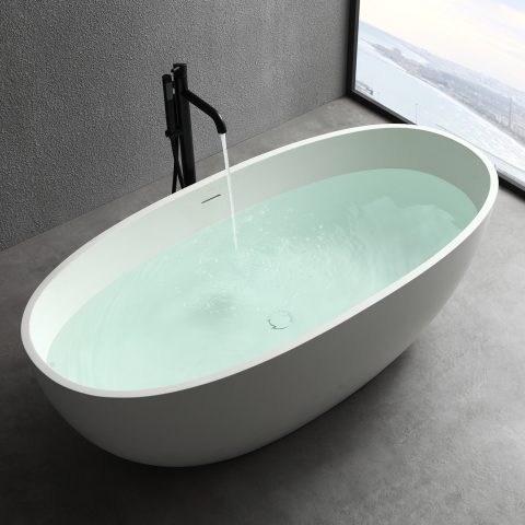 Marino 1650mm Premium Stone Freestanding Bathtub - Matte White - Image 2