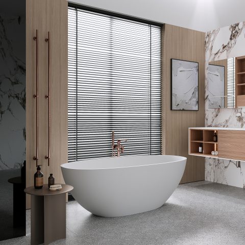 Marino 1650mm Premium Stone Freestanding Bathtub - Matte White - Image 8