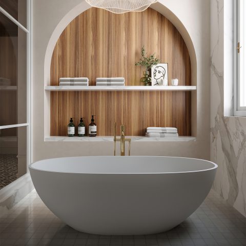 Marino 1650mm Premium Stone Freestanding Bathtub - Matte White - Image 7