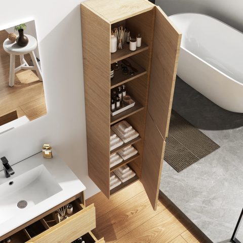 Wai 350mm Wall-Hung Towel Cabinet - Honey Oak - Image 4
