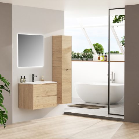 Wai 350mm Wall-Hung Towel Cabinet - Honey Oak - Image 3