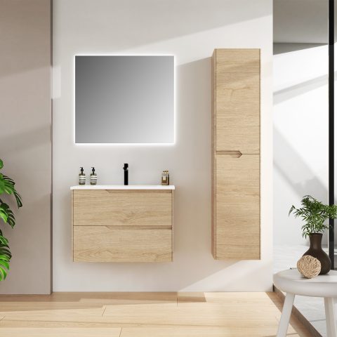 Wai 350mm Wall-Hung Towel Cabinet - Honey Oak - Image 2