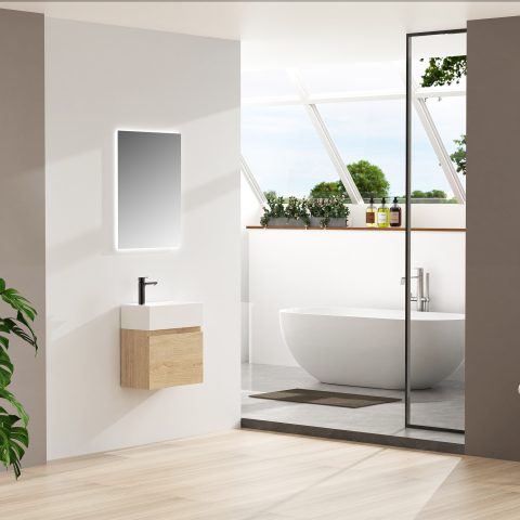 Wai 480mm Wall-Hung Vanity - Honey Oak - Image 3