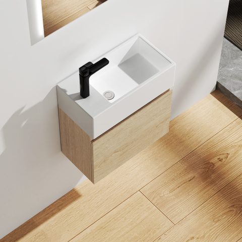 Wai 480mm Wall-Hung Vanity - Honey Oak - Image 4