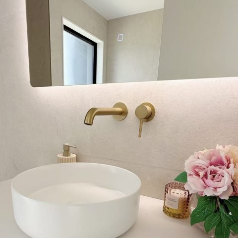 Rondo Concealed Wall Basin Mixer Set 80mm - Brushed Gold - Image 2