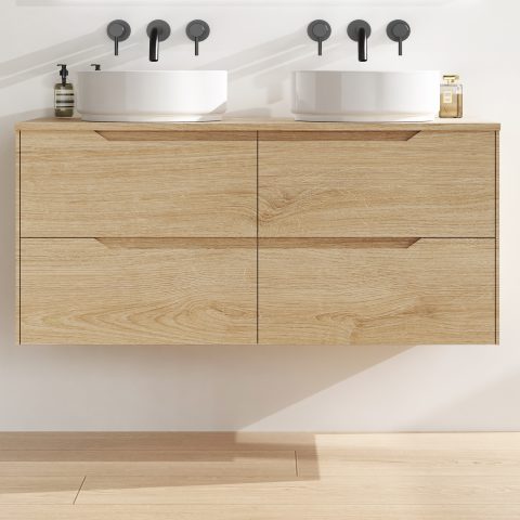 Wai 1200mm Timber Top Wall-Hung Vanity - Honey Oak - Image 1