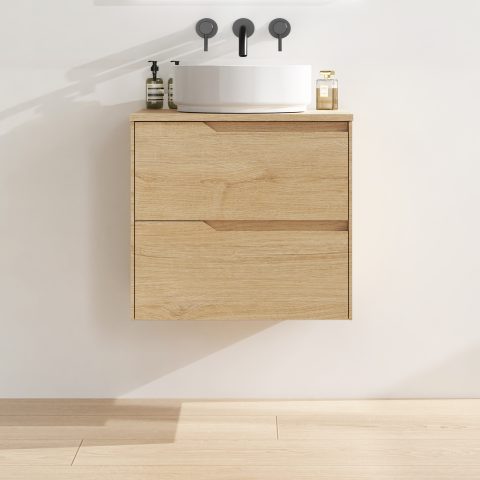 Wai 600mm Timber Top Wall-Hung Vanity - Honey Oak - Image 1