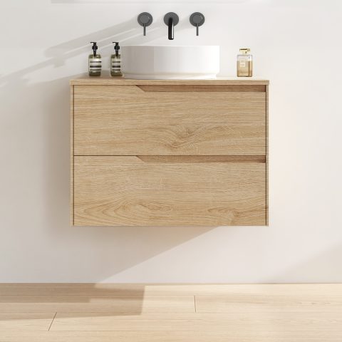 Wai 750mm Timber Top Wall-Hung Vanity - Honey Oak - Image 1