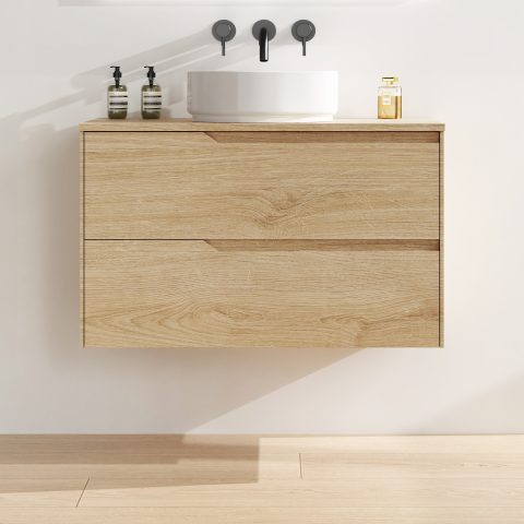 Wai 900mm Timber Top Wall-Hung Vanity - Honey Oak - Image 1