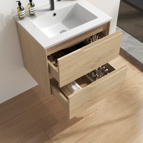 Wai 600mm Wall-Hung Vanity - Honey Oak - Image 5