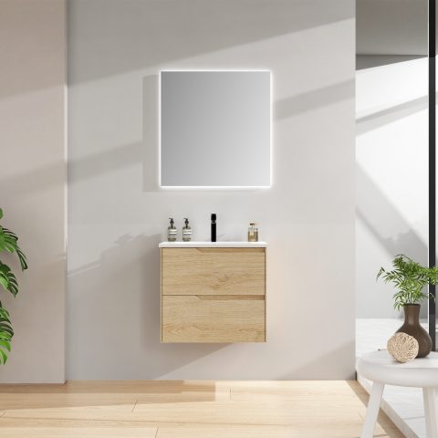 Wai 600mm Wall-Hung Vanity - Honey Oak - Image 2