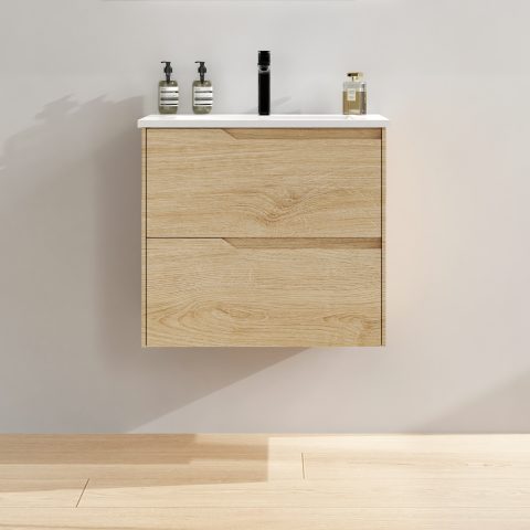 Wai 600mm Wall-Hung Vanity - Honey Oak - Image 1