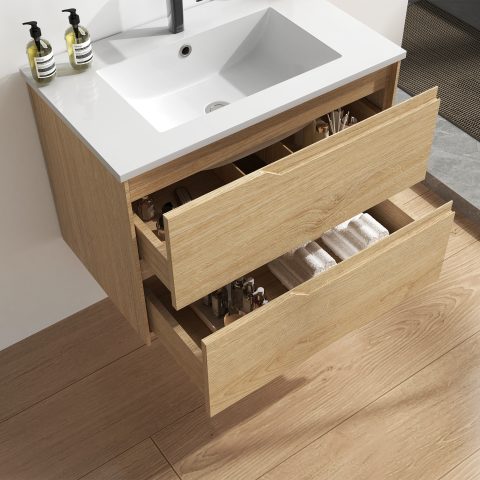 Wai 750mm Wall-Hung Vanity - Honey Oak - Image 5