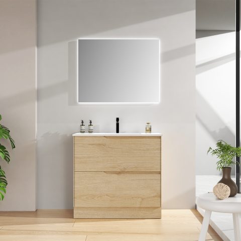 Wai 900mm Floor-Standing Vanity - Honey Oak - Image 2