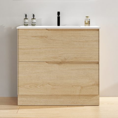 Wai 900mm Floor-Standing Vanity - Honey Oak - Image 1