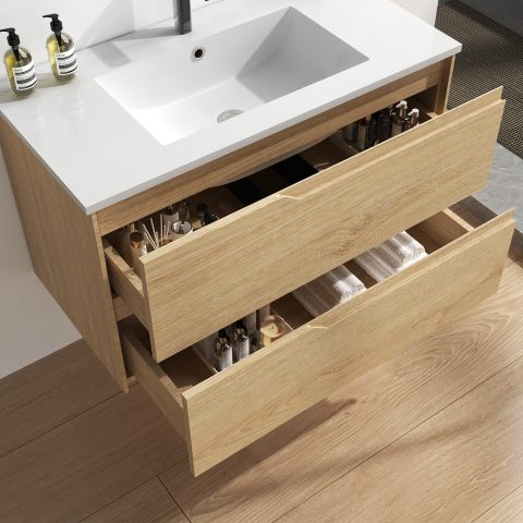 Wai 900mm Wall-Hung Vanity - Honey Oak - Image 5