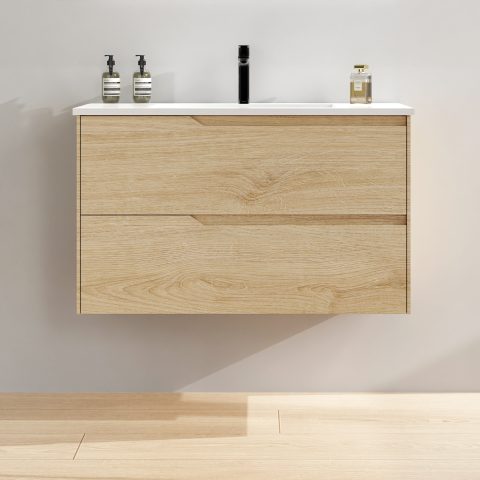 Wai 900mm Wall-Hung Vanity - Honey Oak - Image 1