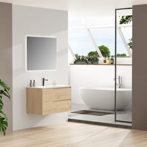 Wai 900mm Wall-Hung Vanity - Honey Oak - Image 3