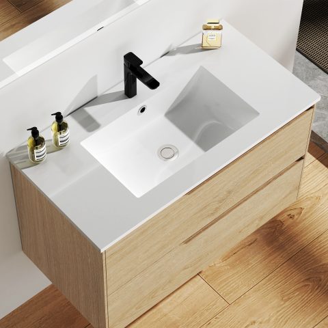 Wai 900mm Wall-Hung Vanity - Honey Oak - Image 4